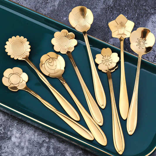 Elegante Bloemenmotief Theelepel Set RVS (8-delig)