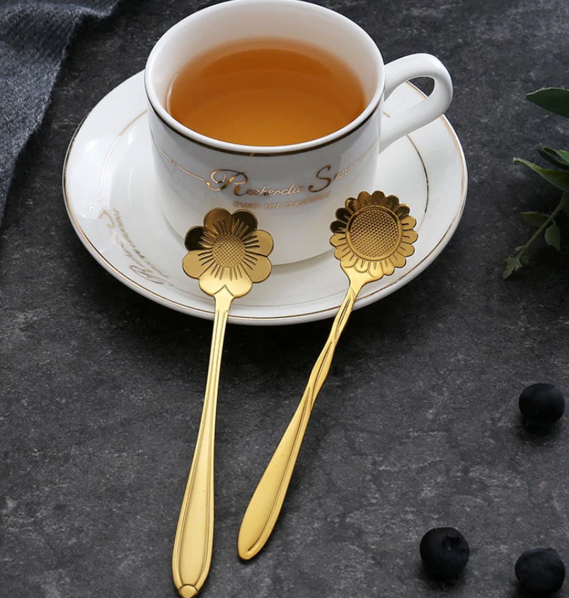 Elegante Bloemenmotief Theelepel Set RVS (8-delig)